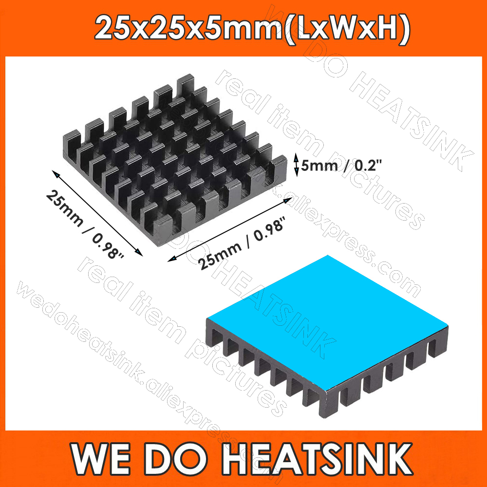 Aluminium Extrusion - Dissipateur thermique noir 25x25x5mm avec ruban