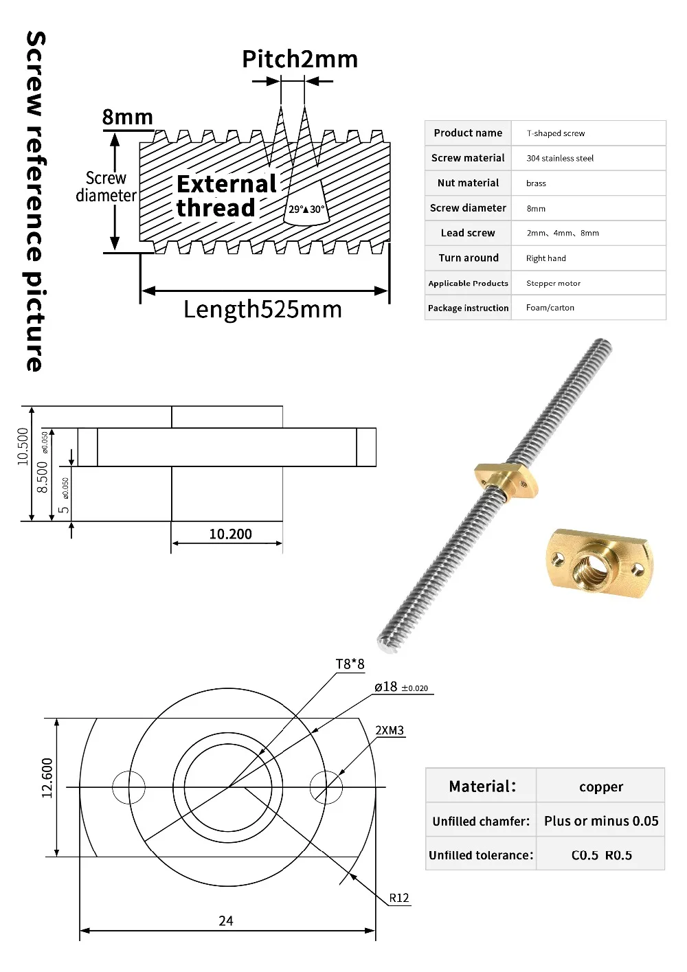 2 pièces imprimante 3D T8 vis  - Linear Rod 8Mm avis et prix